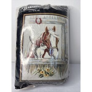 Vintage JANLYNN CHARMIN Crewel Embroidery Kit Horse & Kitten 16x20" SEALED